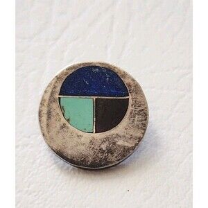 Vintage Acleoni Sterling Modernist Pendant, 925 Circle Lapis Onyx Turquoise